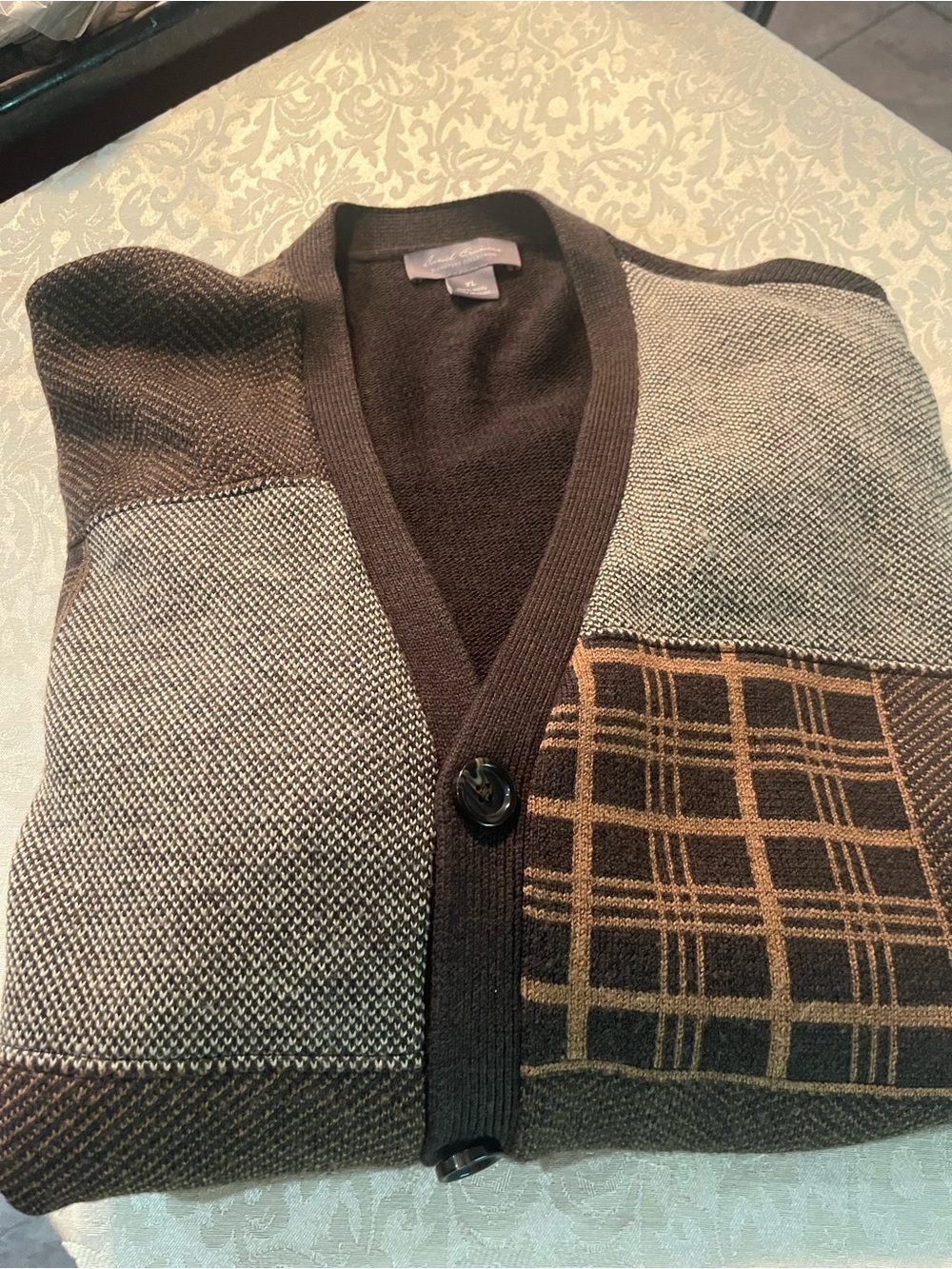 Men's Brown Patterned Button-Front Sweater Cardigan